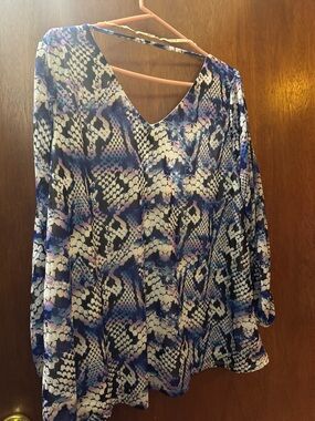Worthington Blue & Purple Printed V-Neck Tunic